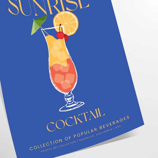 space Tequila Sunrise Cocktail poster vibrant green blue hues wall art thoughtful gift stunning artwork splash color setting personalized touch today