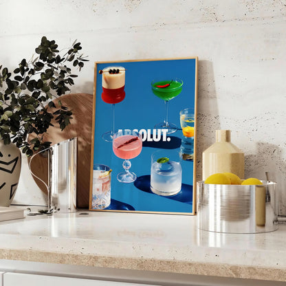 space stunning Absolut Cocktail Art poster bold black brown hues wall unique gift artwork essence style sophistication sizes A4 cm A0 perfect fit
