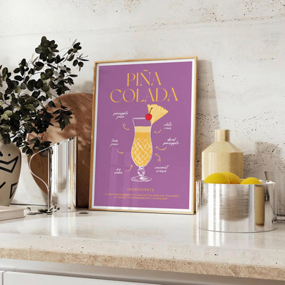 tropical twist space Pina Colada Cocktail Poster vibrant hues orange red striking wall art perfect gift lovers various print sizes A4 cm A0 decor today